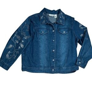 Breckenridge Woman Denim Jacket Blue Floral Embellished Plus Sz 1X Cotton Y2K